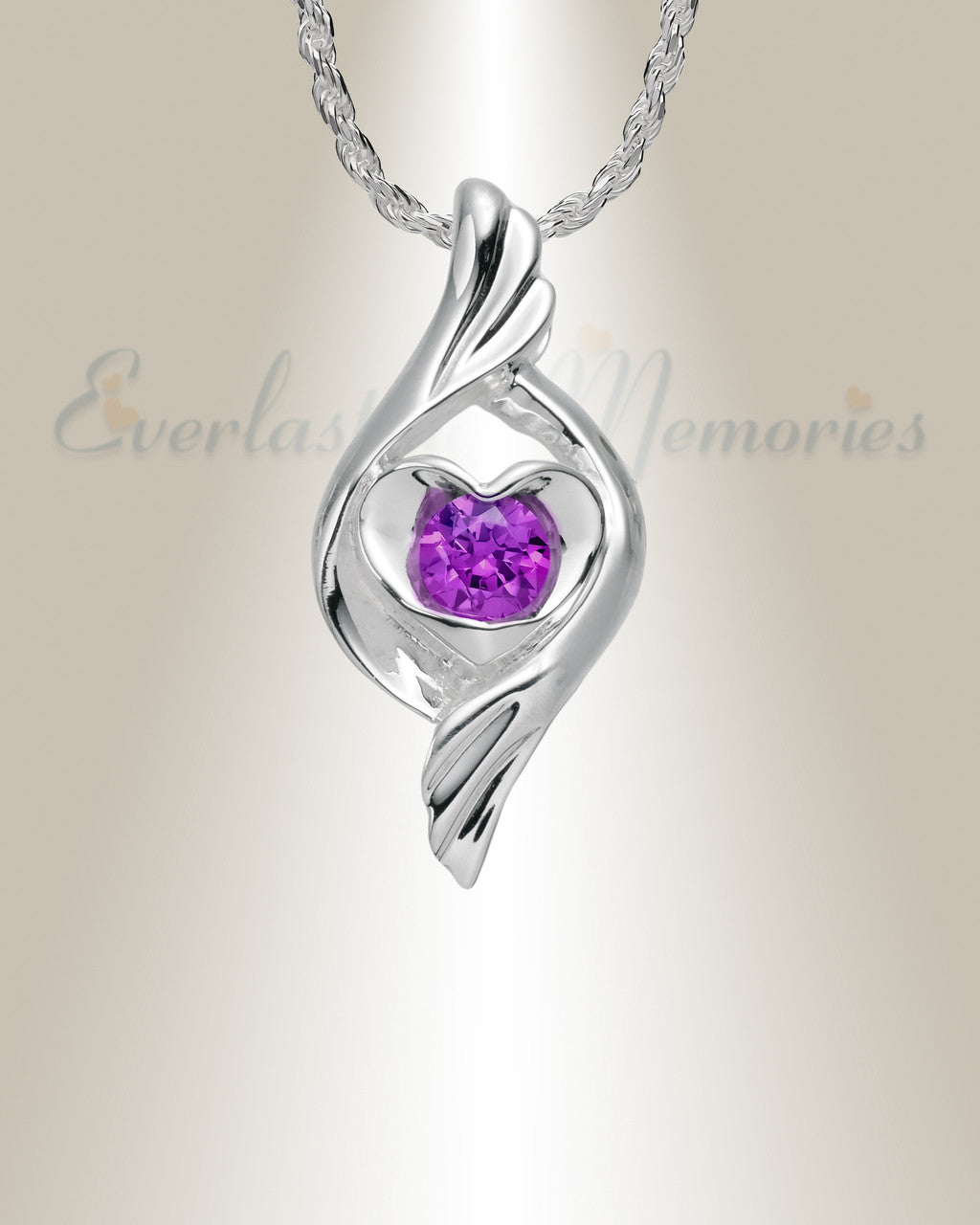 Sterling Silver Purple Tucked In Your Heart Cremation Urn Pendant