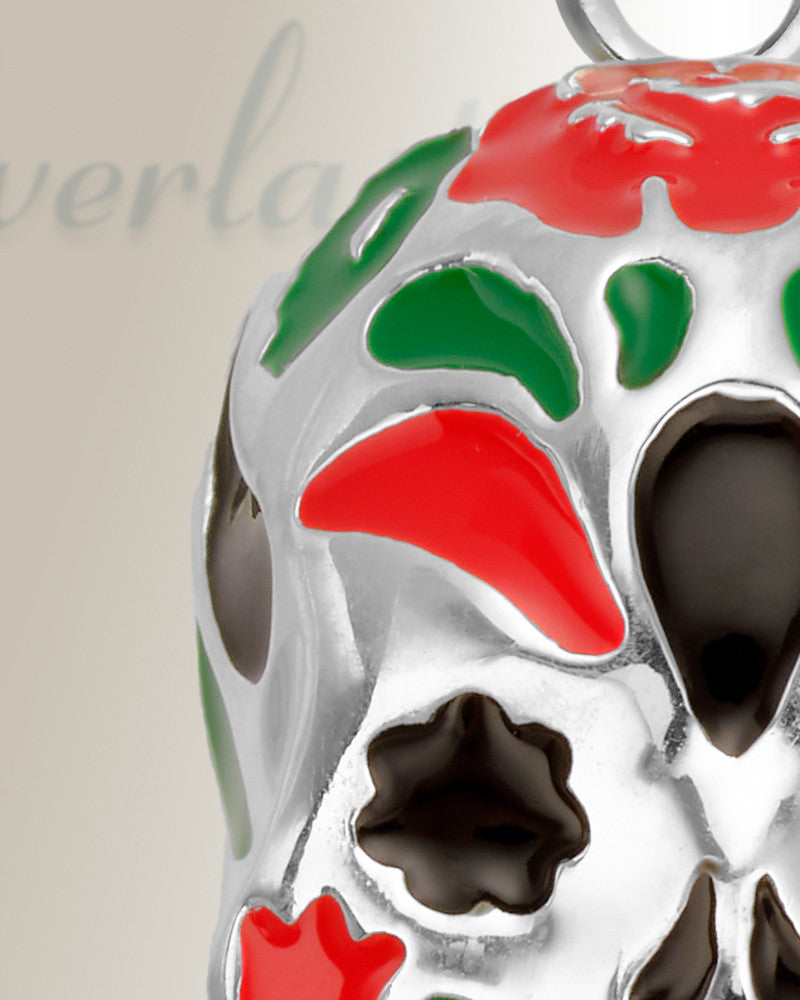 Sterling Silver Colorful Calavera Cremation Urn Pendant