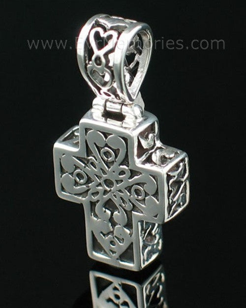 Sterling Silver Filigree Cross Cremation Urn Keepsake