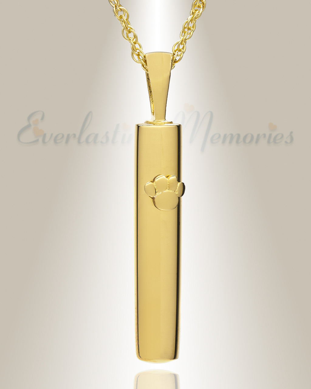 14K Gold Pawed Cylinder Necklace Urn