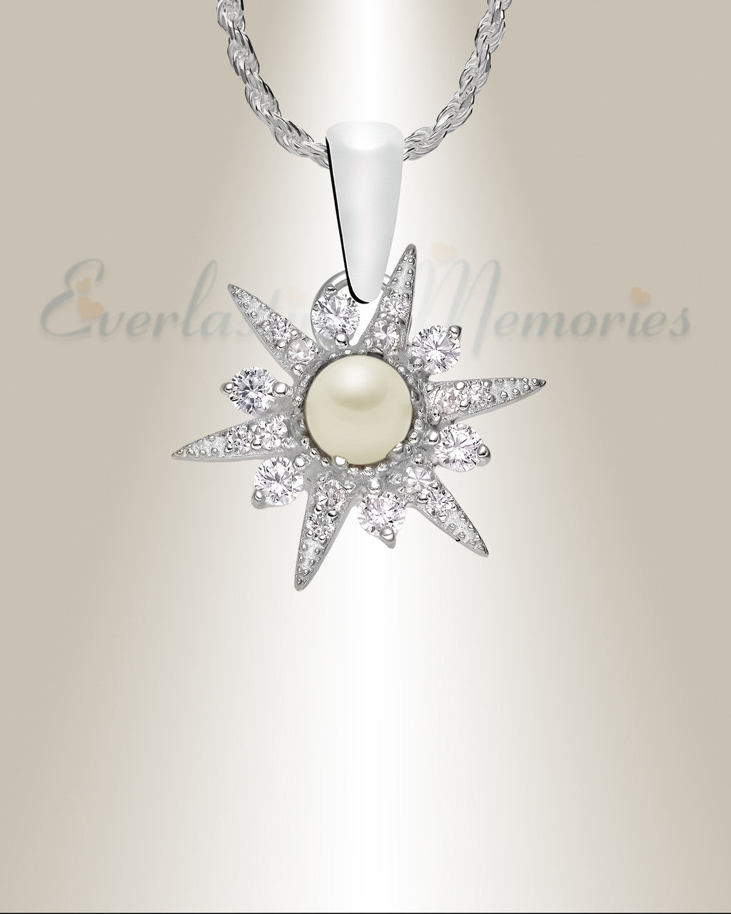 Sterling Silver Shimmering Pearled Star Cremation Urn Pendant