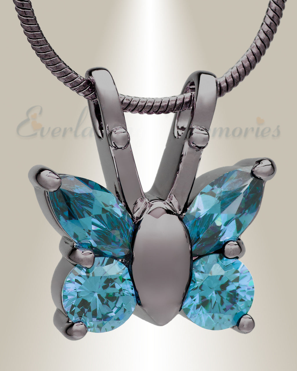 Black and Blue Jeweled Butterfly Memorial Jewelry