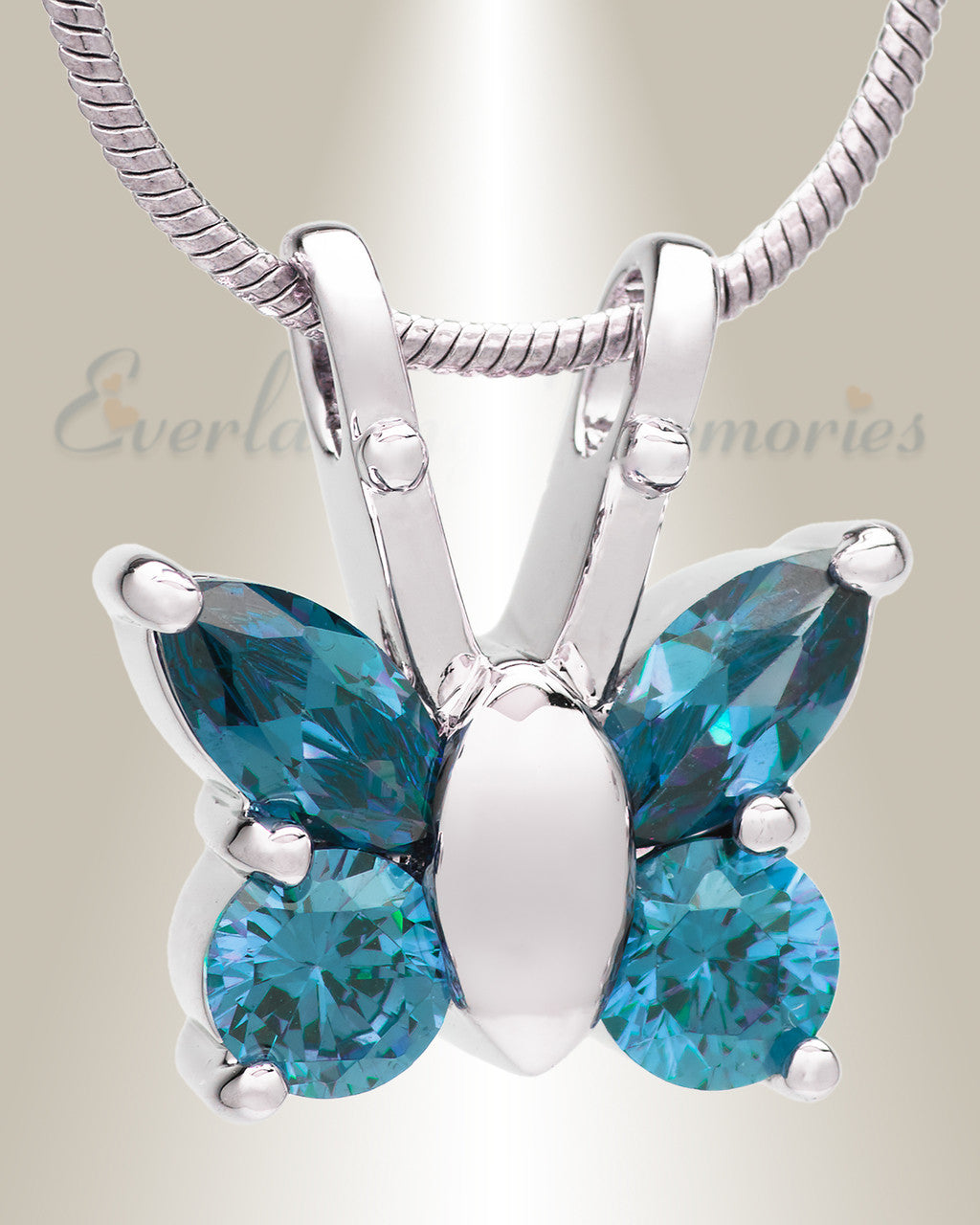 Blue and Silver Jeweled Butterfly Memorial Jewelry