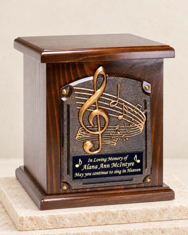 music lovers cremation urn on cream limestone