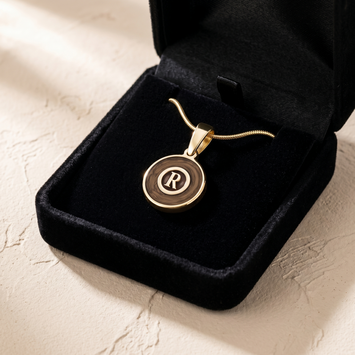 Solid 14K Gold Carob Monogram Ash Resin Jewelry