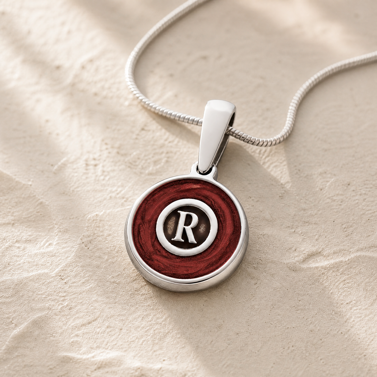 Solid 14K White Gold Crimson Monogram Ash Resin Jewelry