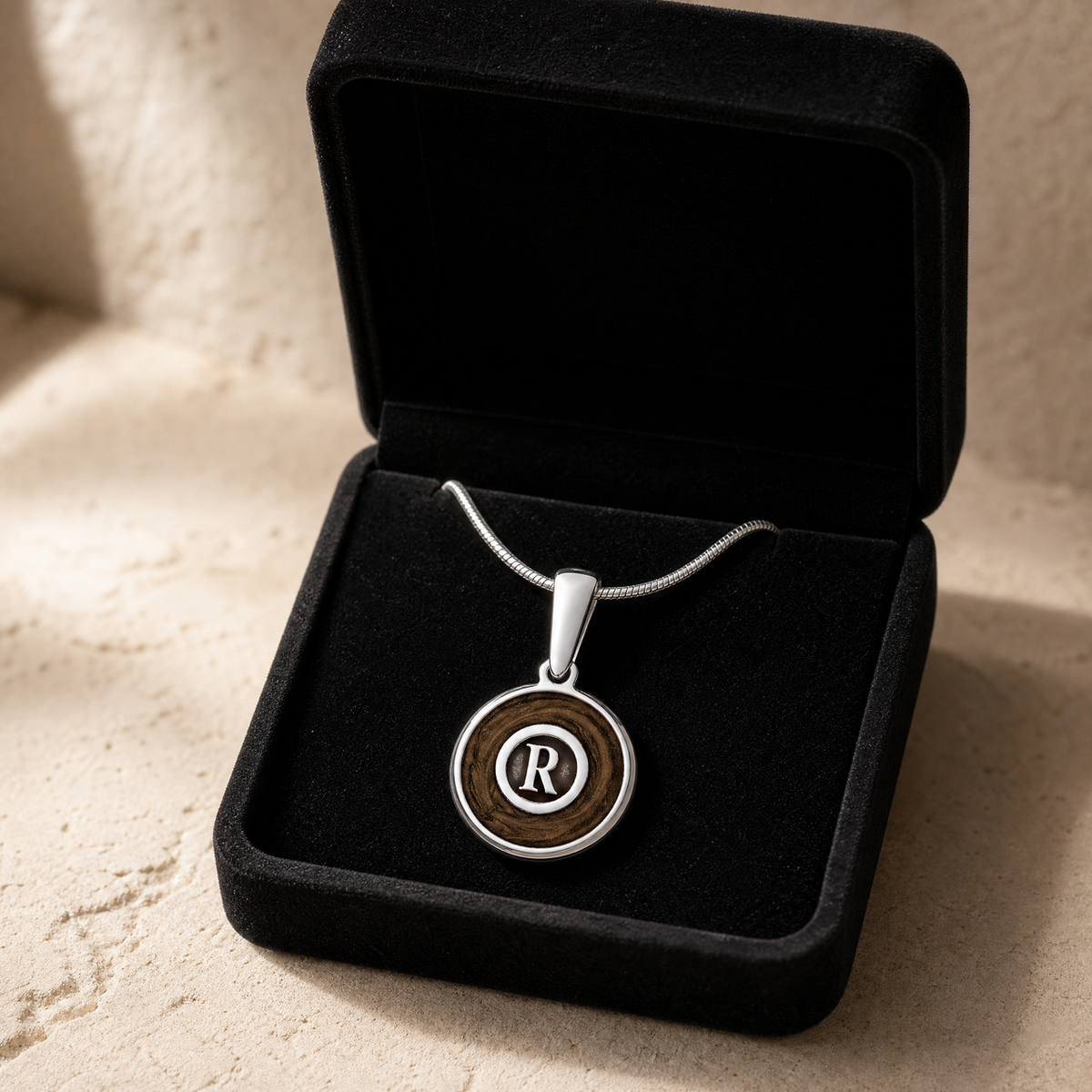 Solid 14K White Gold Carob Monogram Ash Resin Jewelry