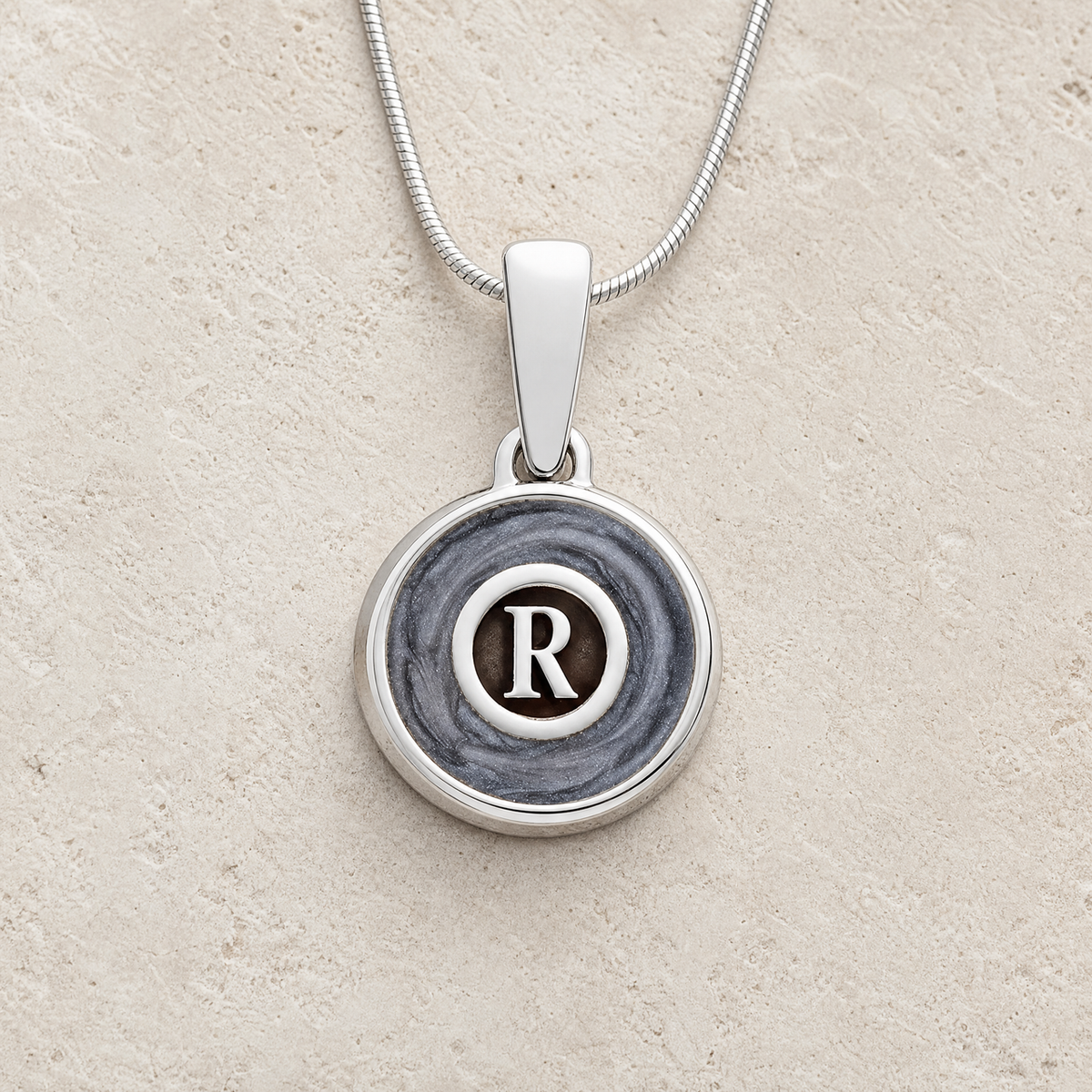 Solid 14K White Gold Dusky Monogram Ash Resin Jewelry