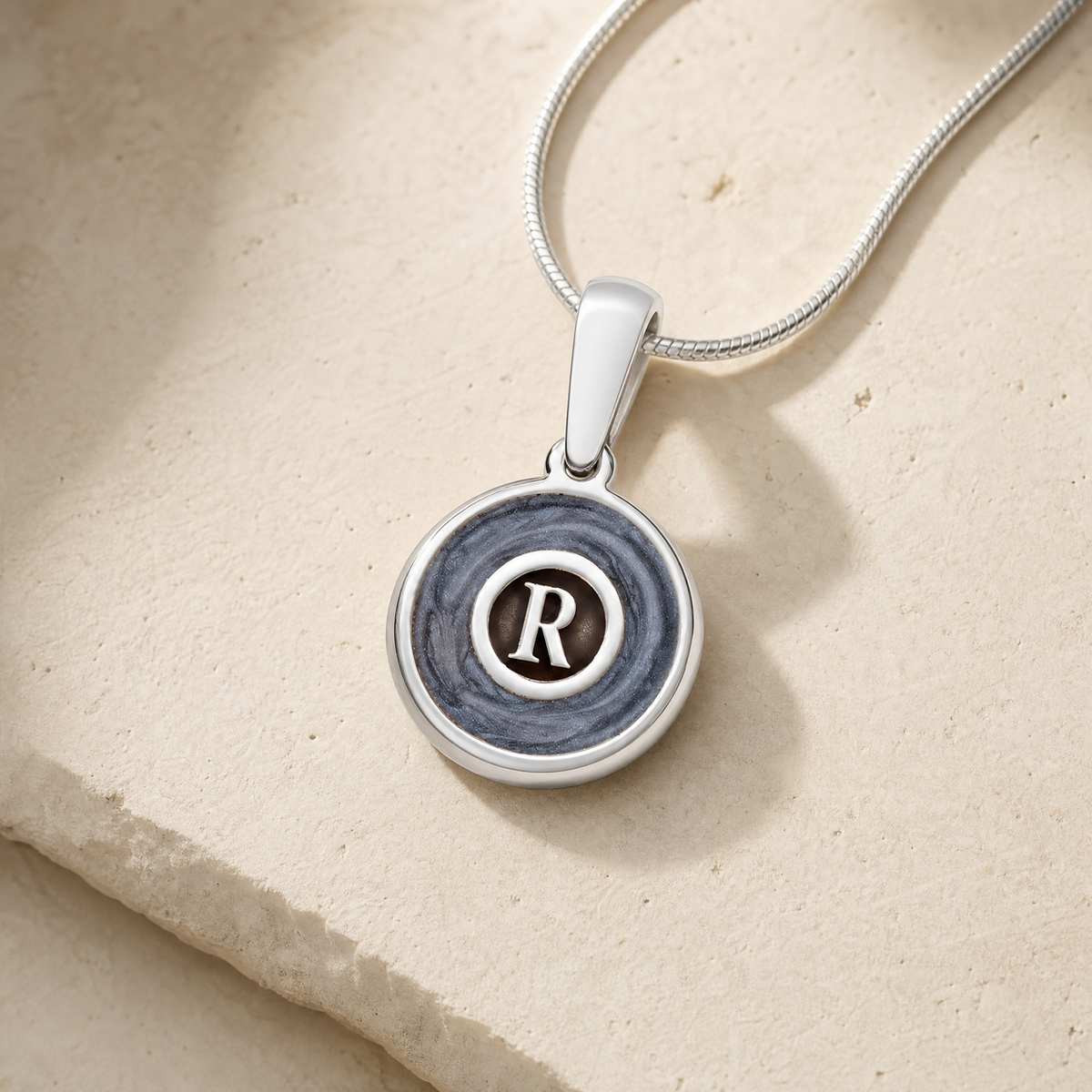 Solid 14K White Gold Dusky Monogram Ash Resin Jewelry