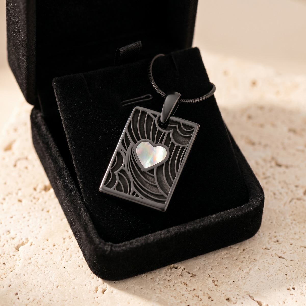 Black Finish Cream Heart Rectangular Ash Resin Jewelry