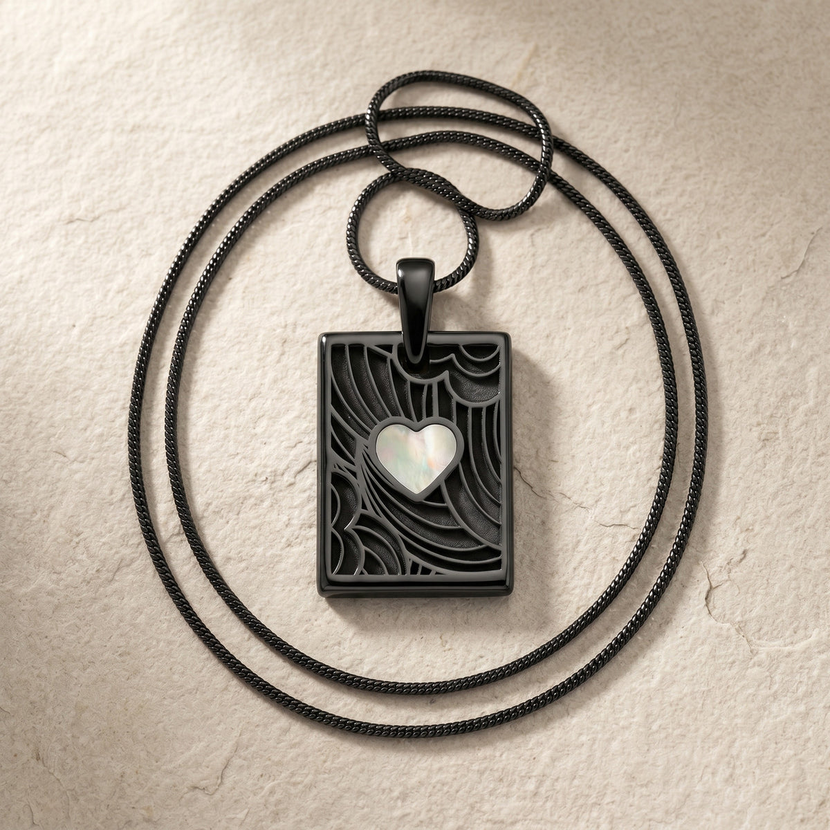 Black Finish Cream Heart Rectangular Ash Resin Jewelry