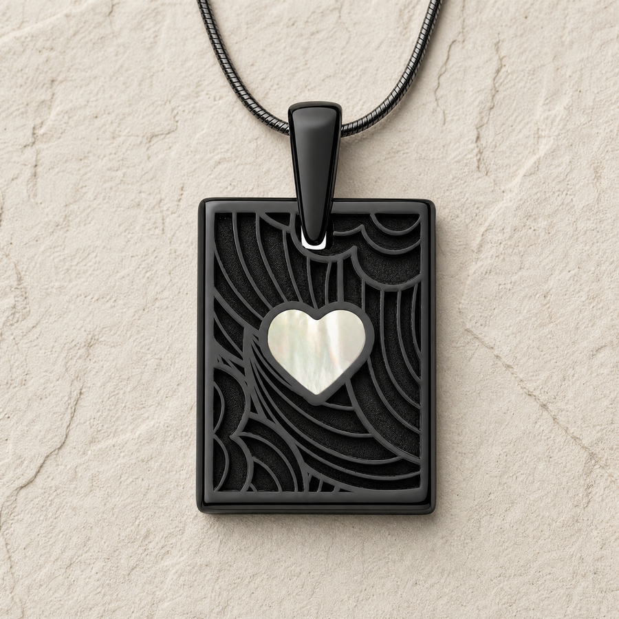 Black Finish Cream Heart Rectangular Ash Resin Jewelry