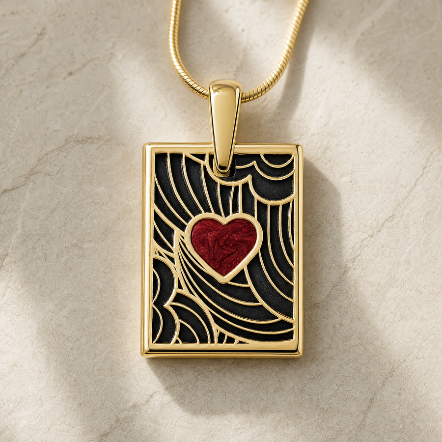 Solid 14K Gold Crimson Heart Rectangular Ash Resin Jewelry