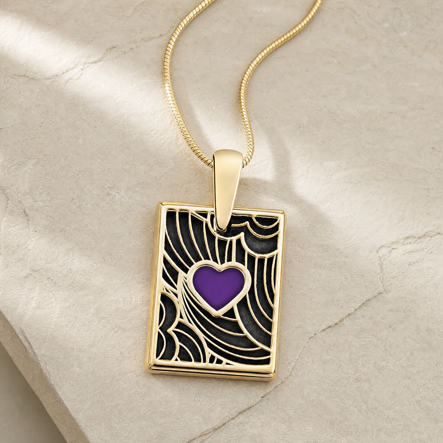 Solid 14K Gold Lilac Heart Rectangular Ash Resin Jewelry