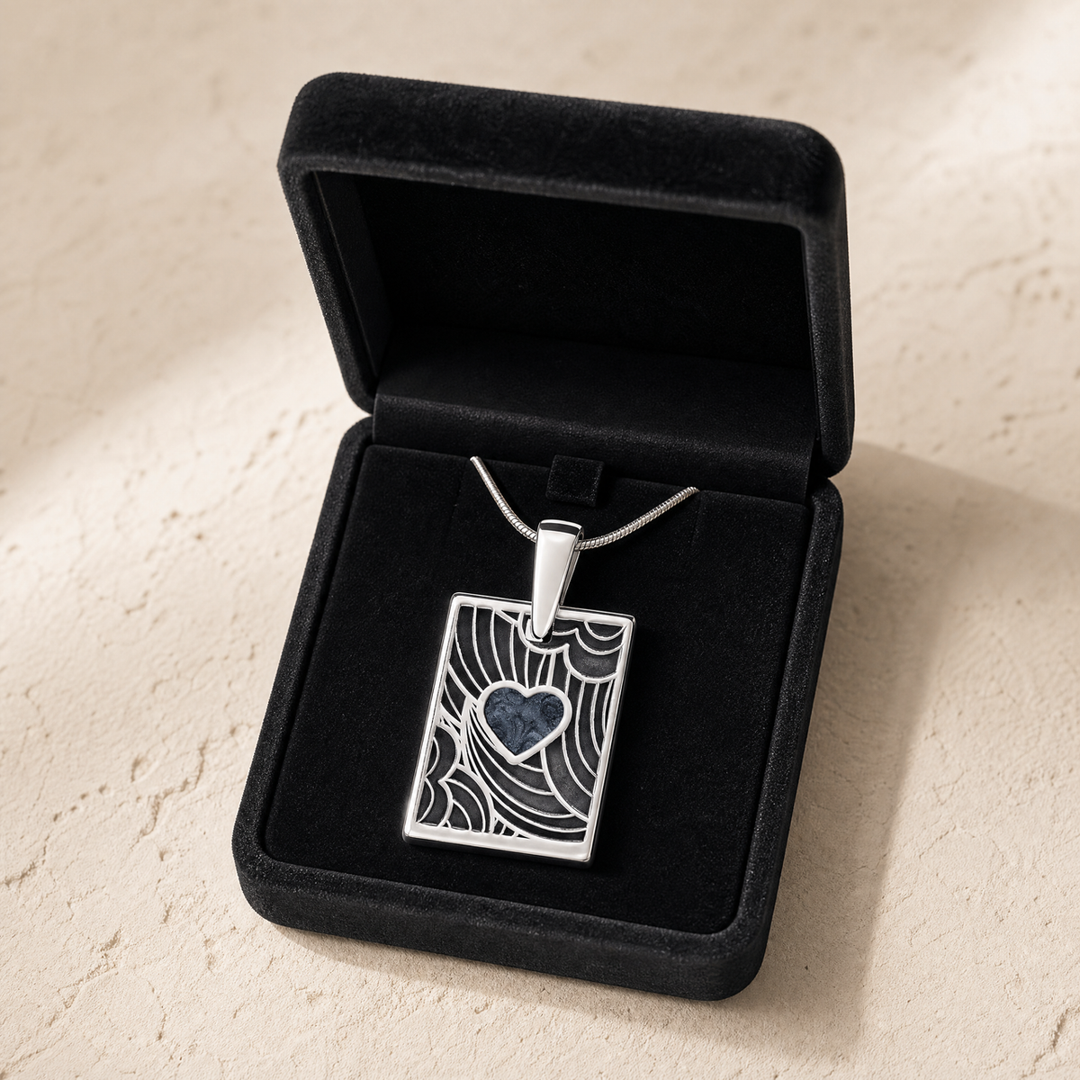Solid 14K White Gold Slate Heart Rectangular Ash Resin Jewelry