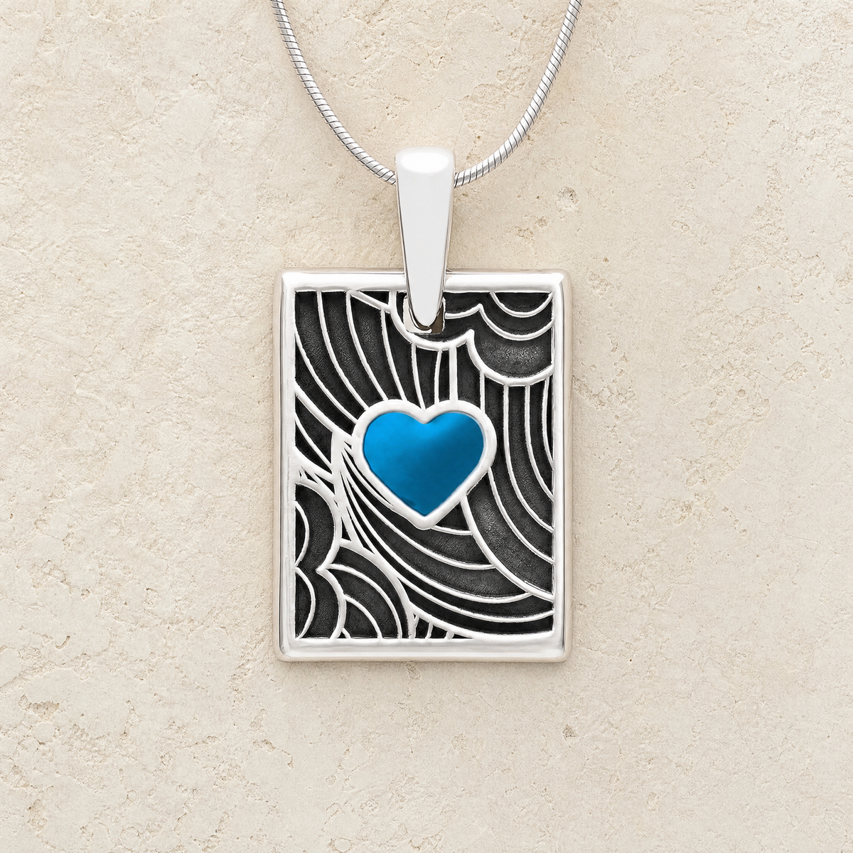 Solid 14K White Gold Aquamarine Heart Rectangular Ash Resin Jewelry