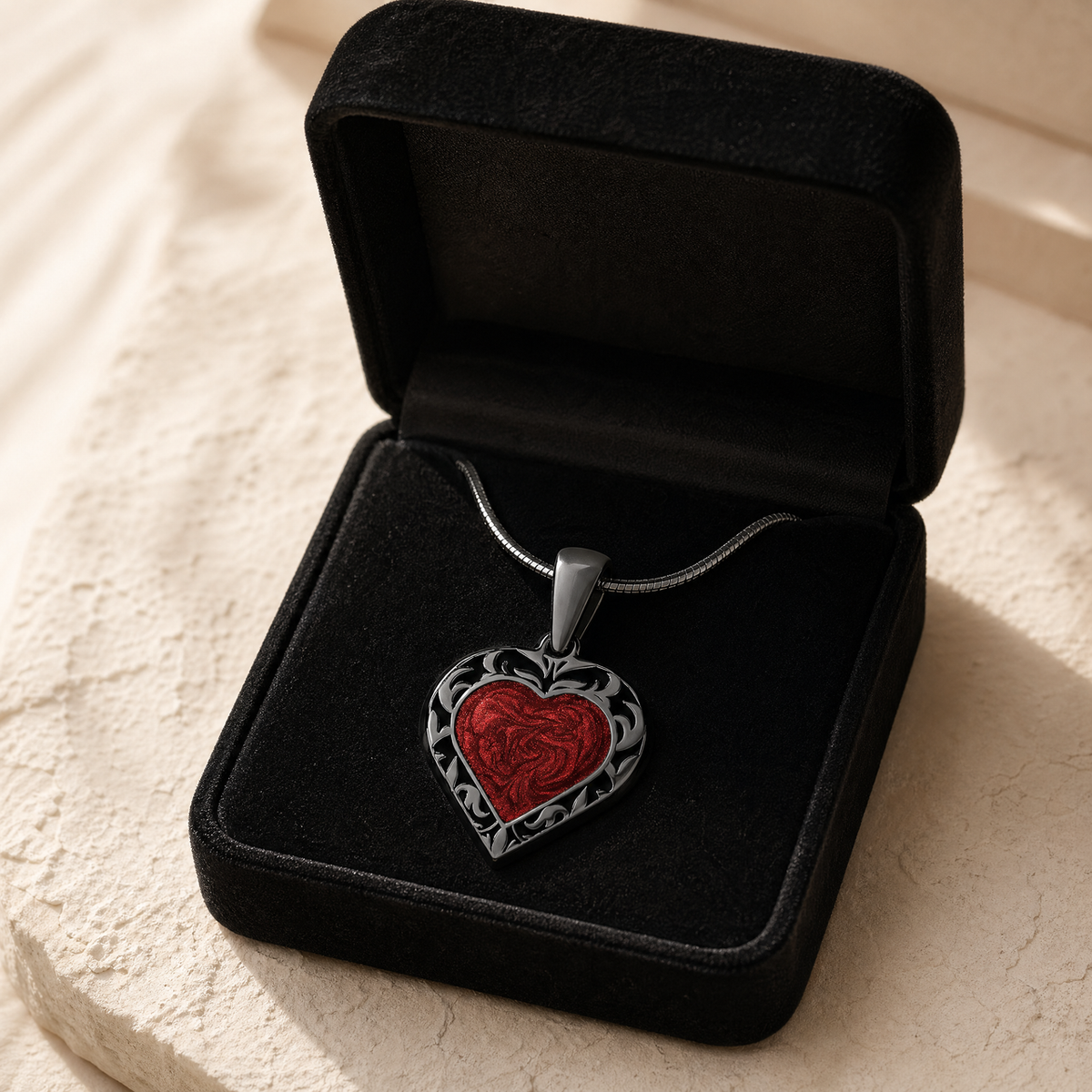 Black Finish Abundant Heart Ash Resin Jewelry