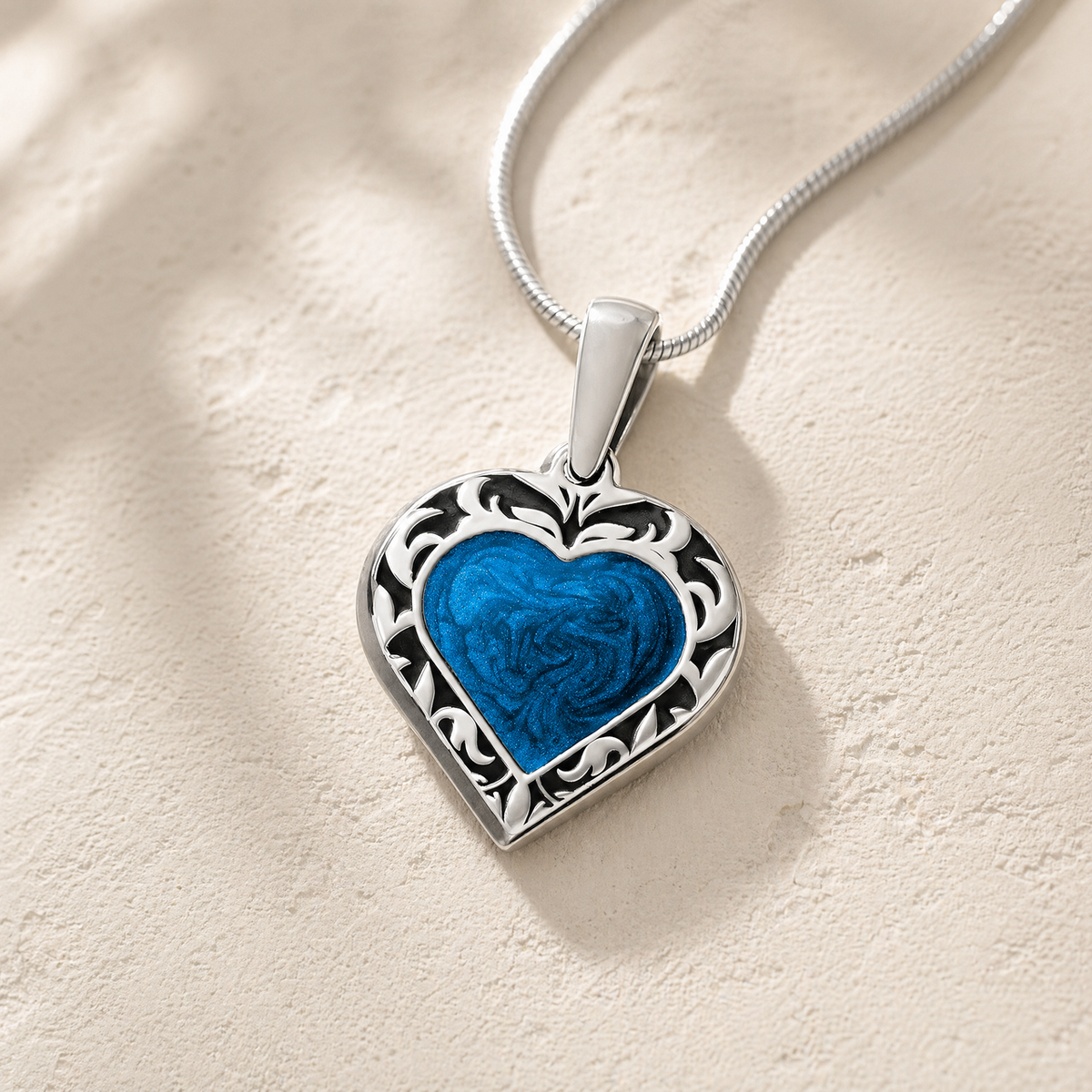 Solid 14K White Gold Artistic Heart Ash Resin Jewelry