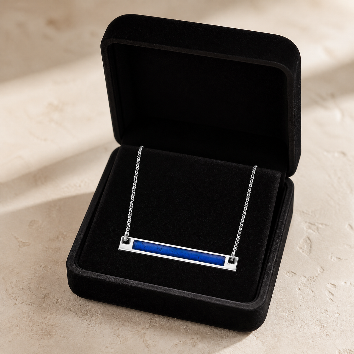 Solid 14K White Gold Blue Barred Ash Resin Jewelry