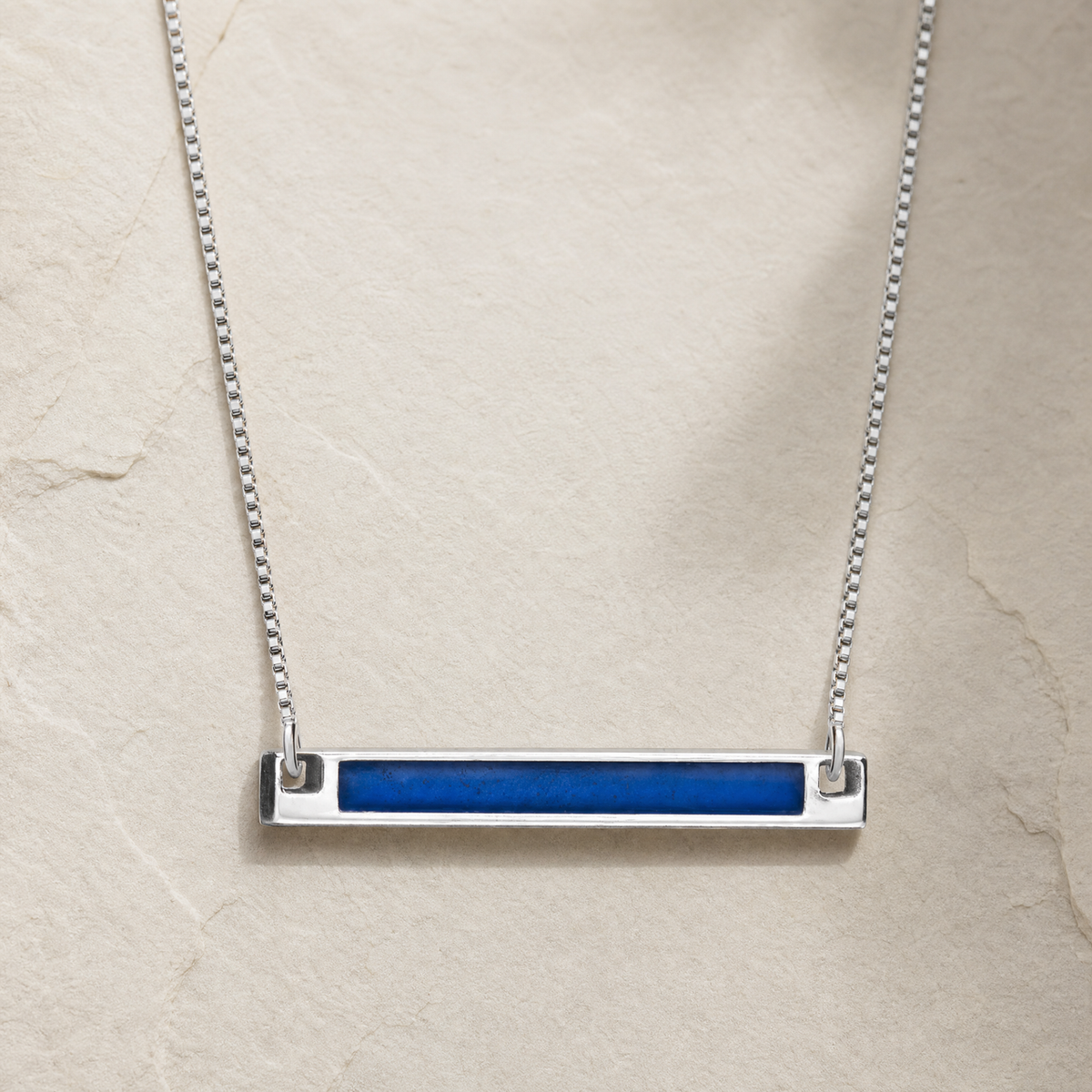 Solid 14K White Gold Blue Barred Ash Resin Jewelry