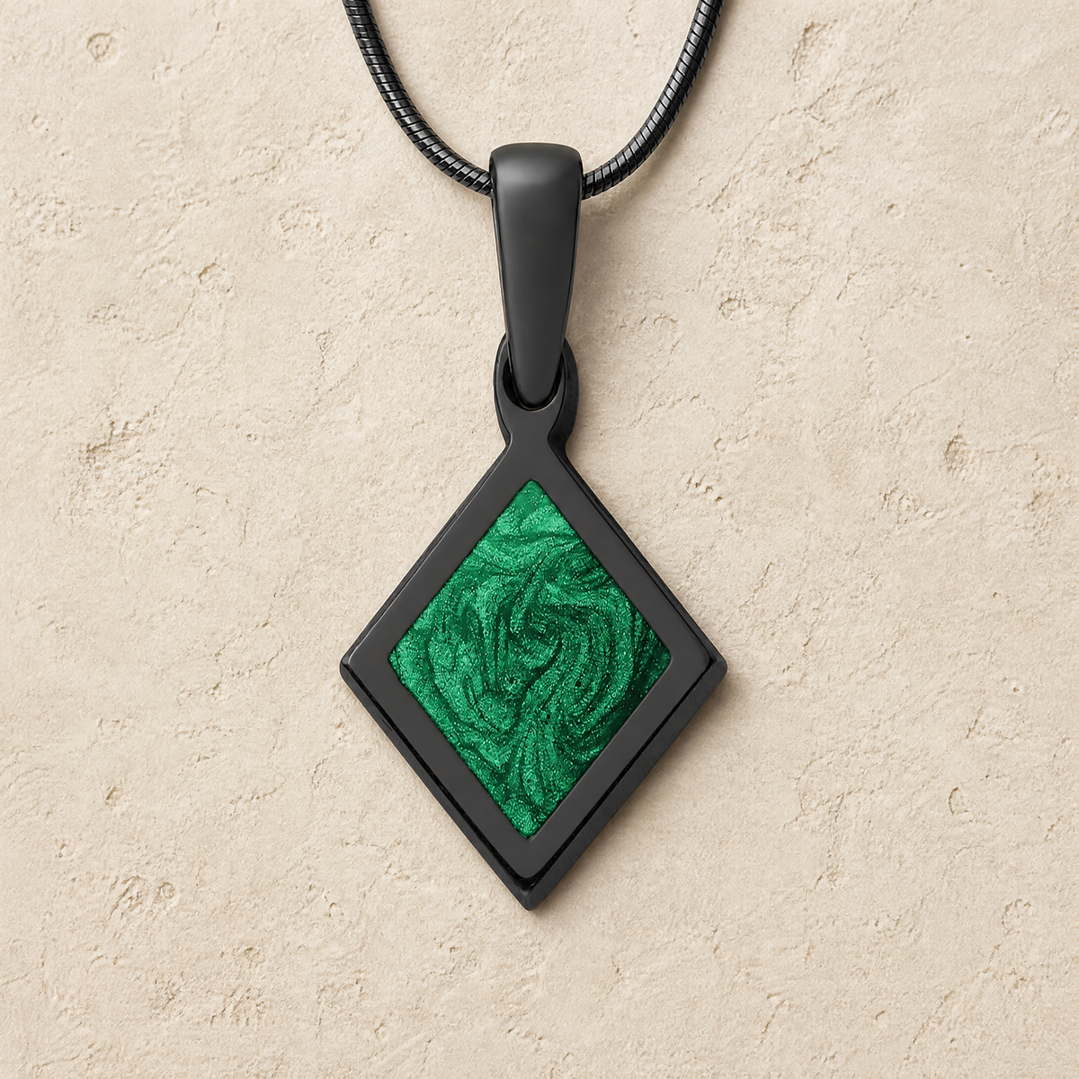 Modest Diamond Black Finish with Forest Ash Resin Jewelry