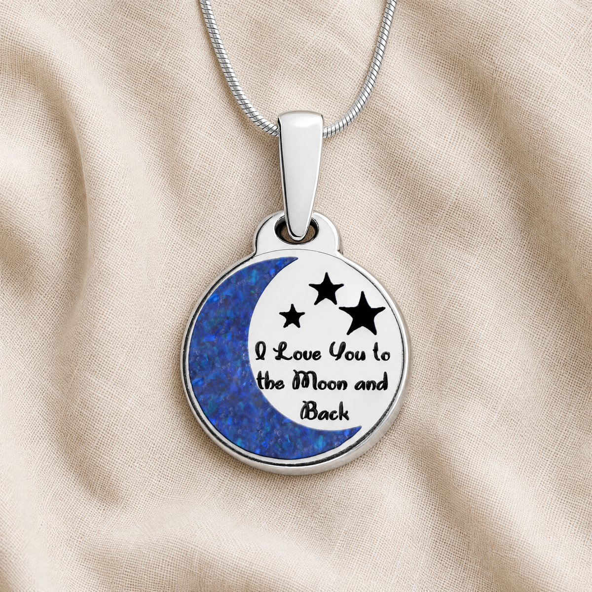 Love You To The Moon Sterling Silver with Opal Blue Waters Ash Resin Jewelry