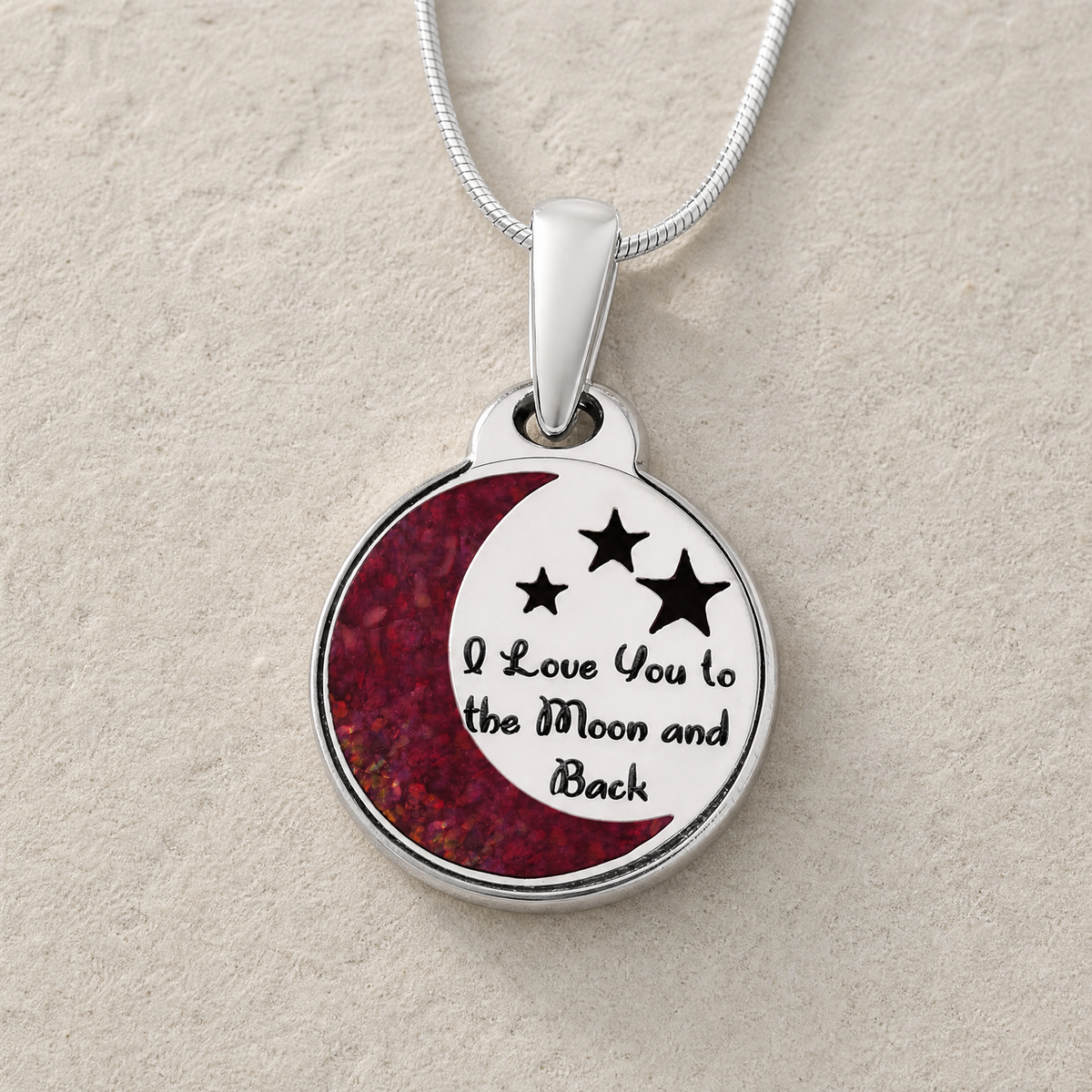 Love You To The Moon Sterling Silver with Scarlet Pearl Opal Ash Resin Jewelry