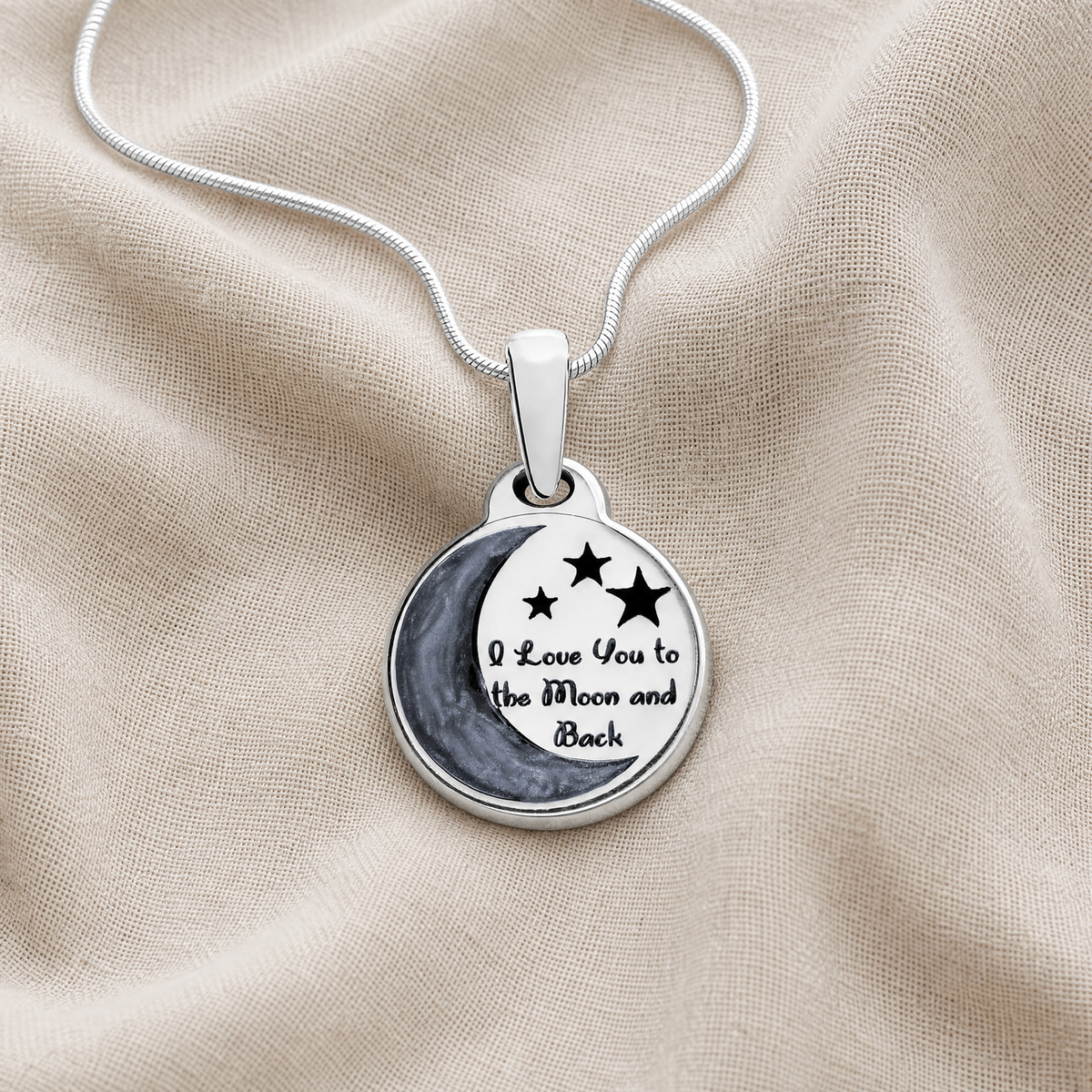 Solid 14K White Gold Love You To The Moon Ash Resin Jewelry