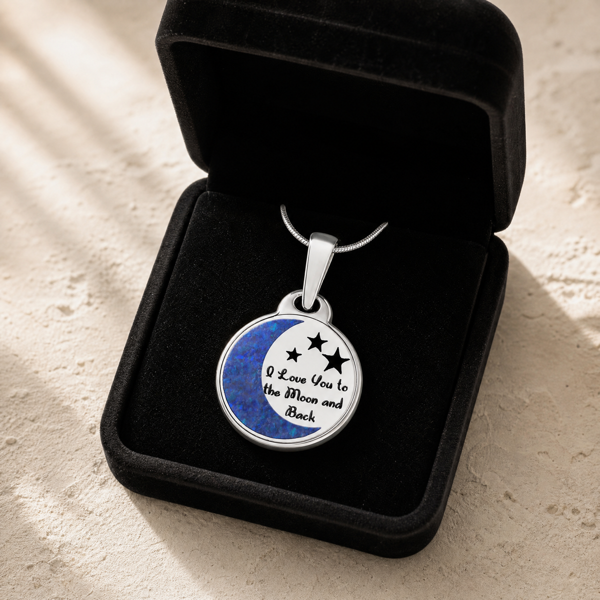 Solid 14K White Gold Love You To The Moon with Opal Blue Waters Ash Resin Jewelry