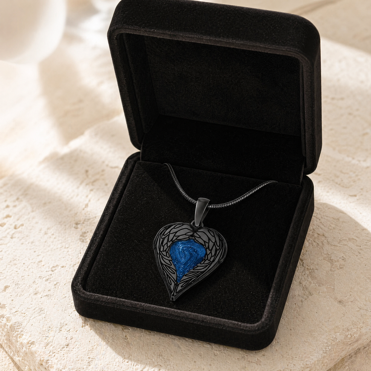 Paradise Black Finish Heart with Cobalt Ash Resin Jewelry