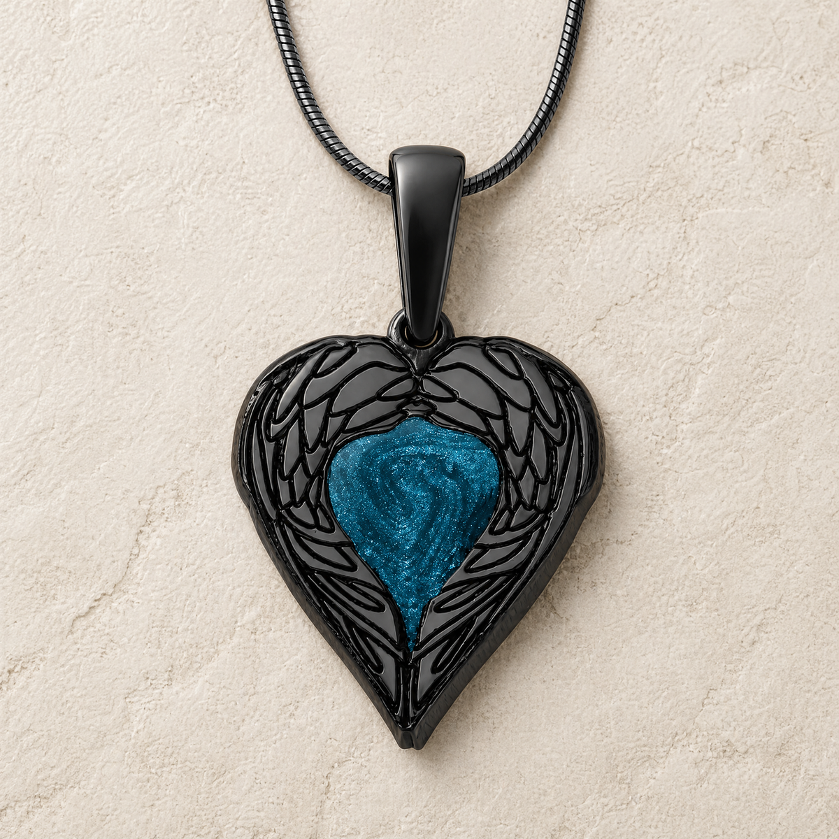 Paradise Black Finish Heart with Aqua Ash Resin Jewelry