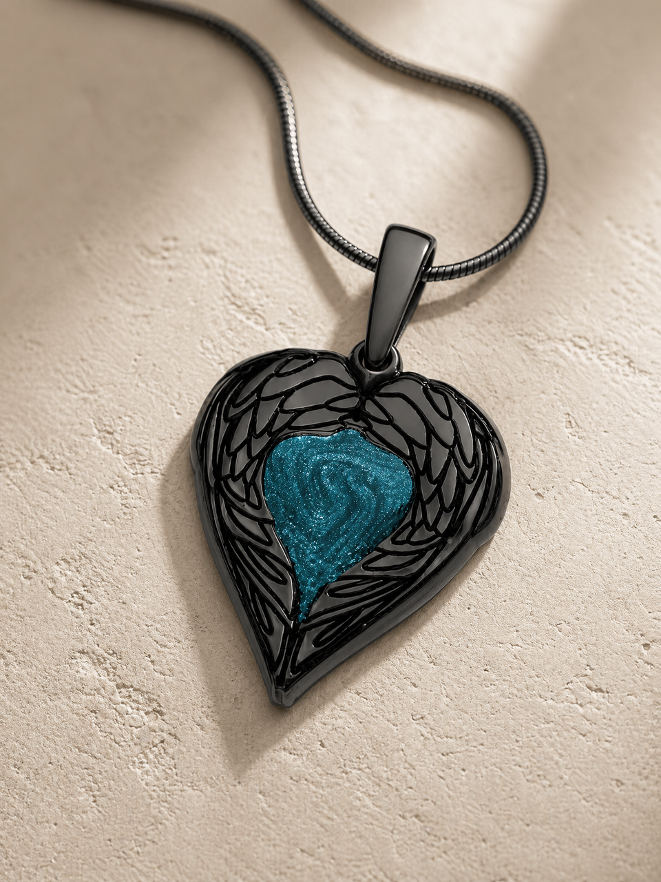 Paradise Black Finish Heart with Aqua Ash Resin Jewelry