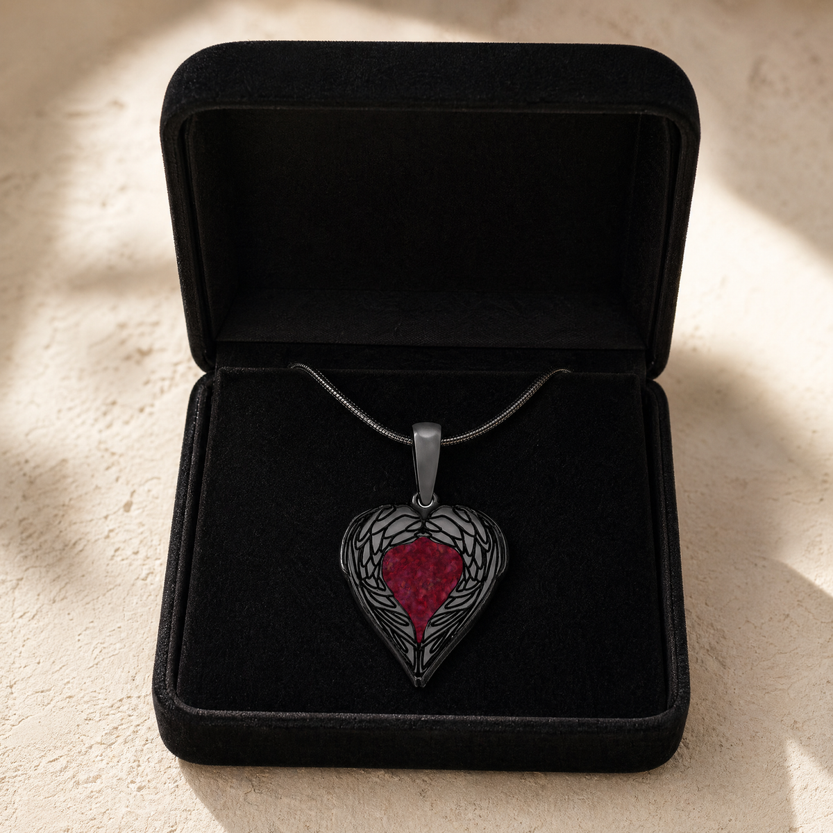 Paradise Black Finish Heart with Scarlet Pearl Opal Ash Resin Jewelry