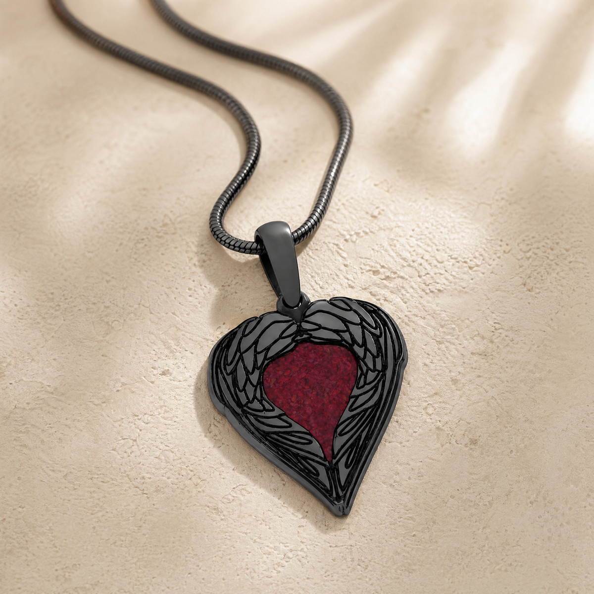 Paradise Black Finish Heart with Scarlet Pearl Opal Ash Resin Jewelry