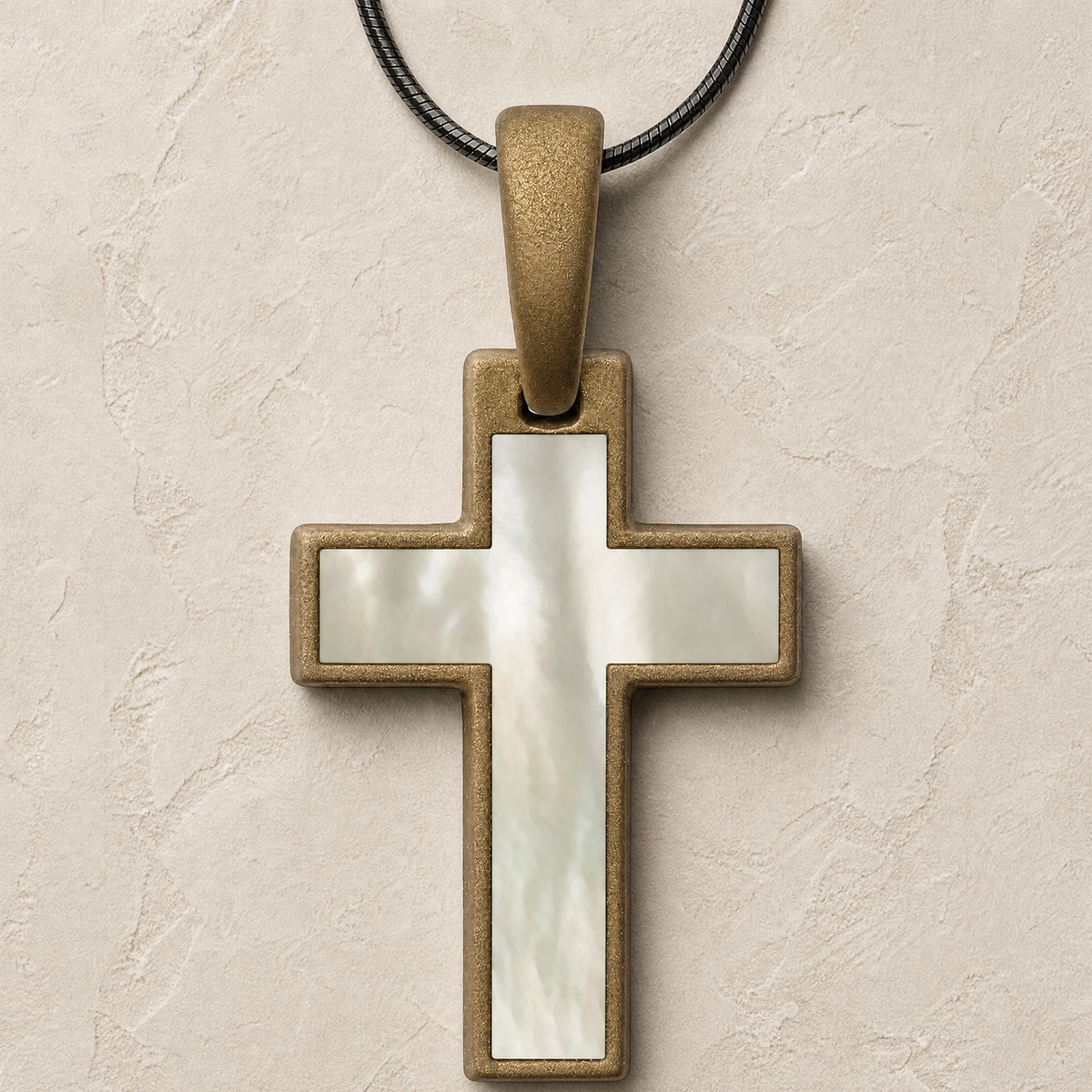 Cultured Cross Bronze Finish with Cream Ash Resin Jewelry