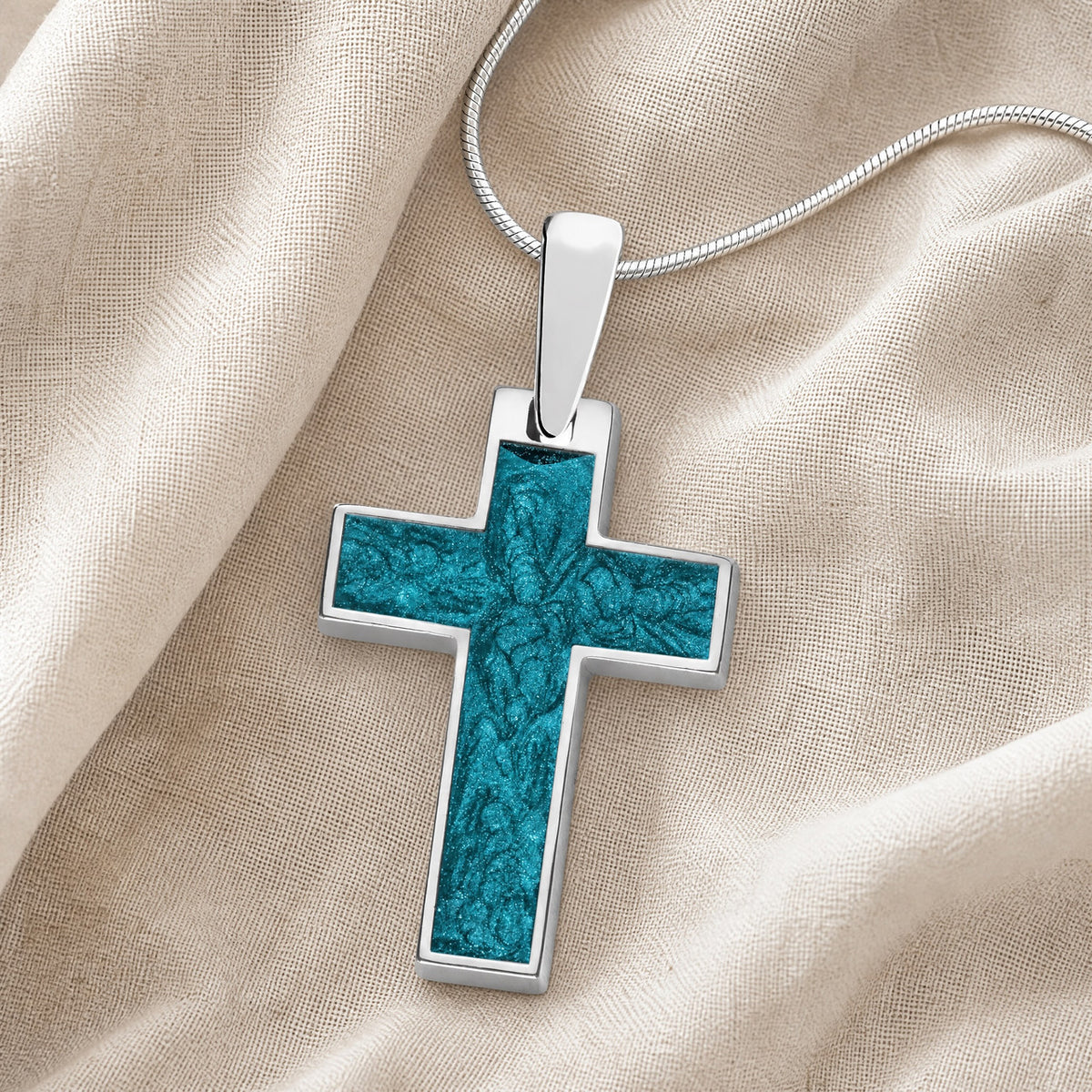 Cultured Cross Sterling Silver with Aqua Ash Resin Jewelry