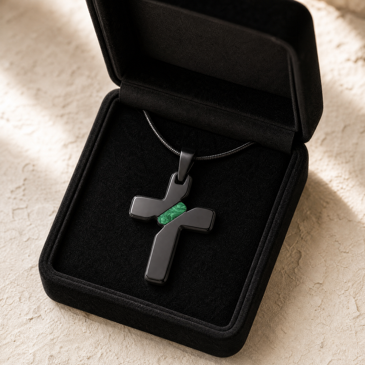 Honoring Cross Black Finish with Seafoam Ash Resin Jewelry