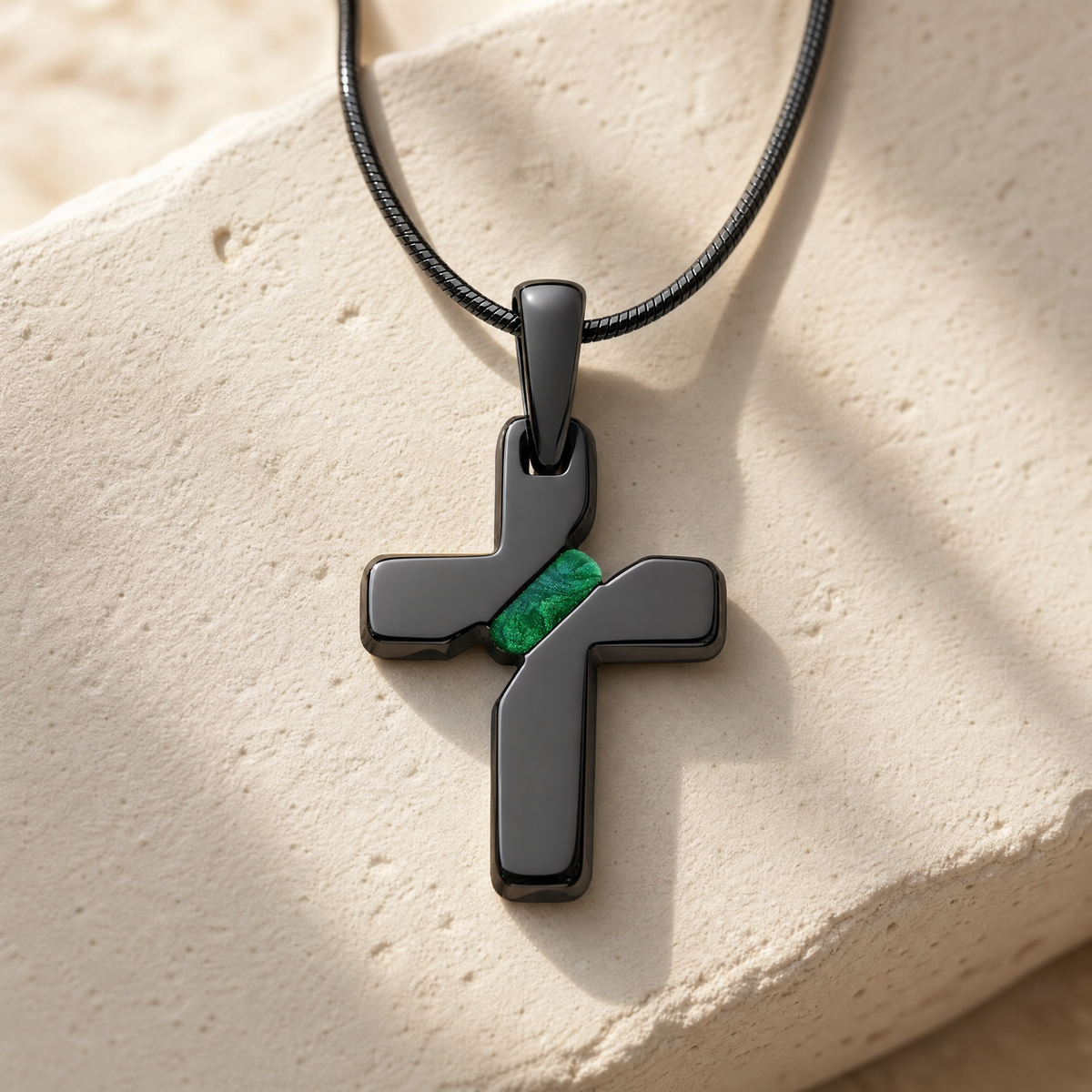 Honoring Cross Black Finish with Seafoam Ash Resin Jewelry