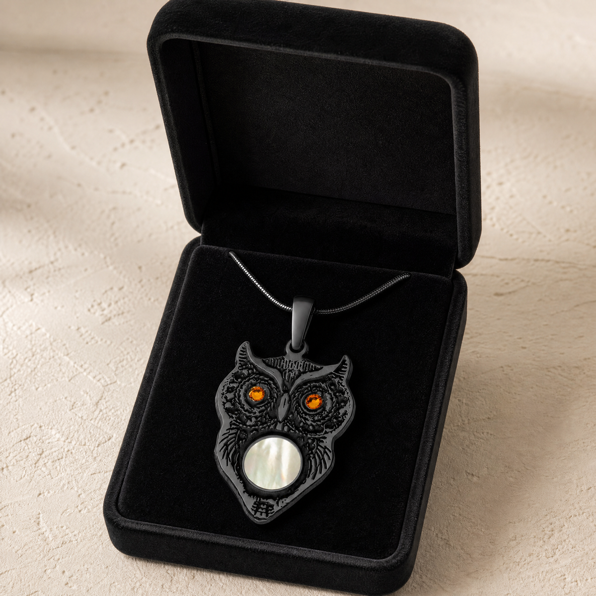 Black Finish Wise Owl Birthstone Ash Resin Jewelry