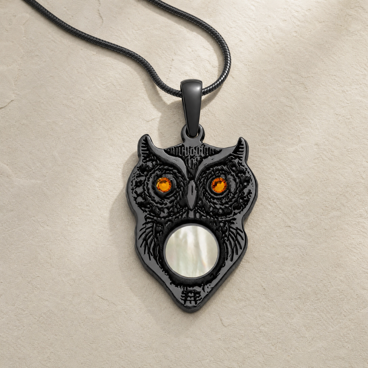 Black Finish Wise Owl Birthstone Ash Resin Jewelry