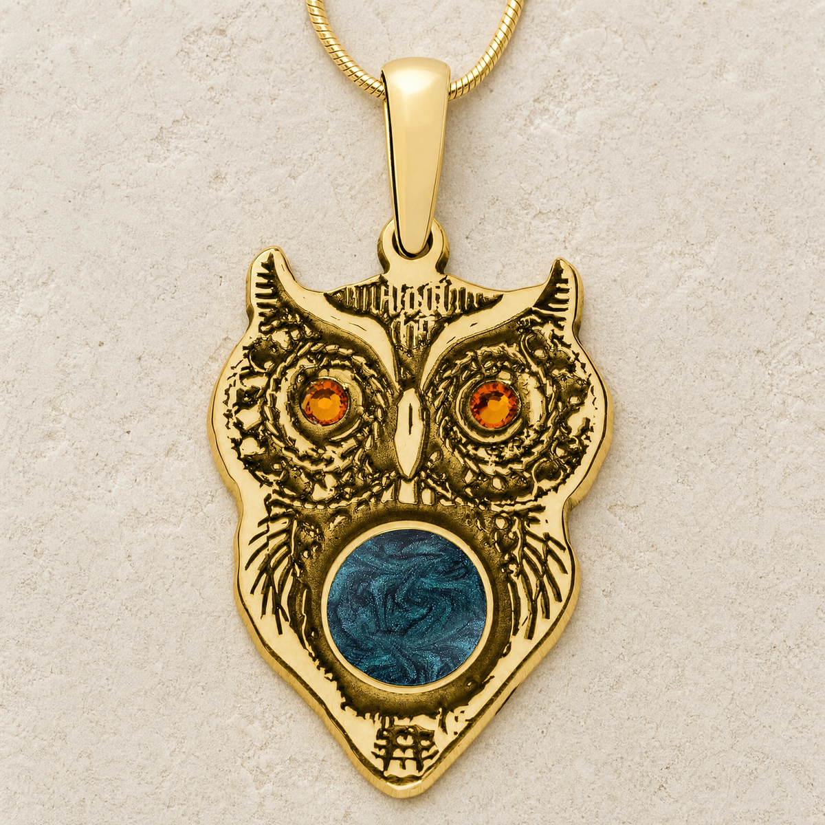Solid 14K Gold Wise Owl Birthstone Ash Resin Jewelry