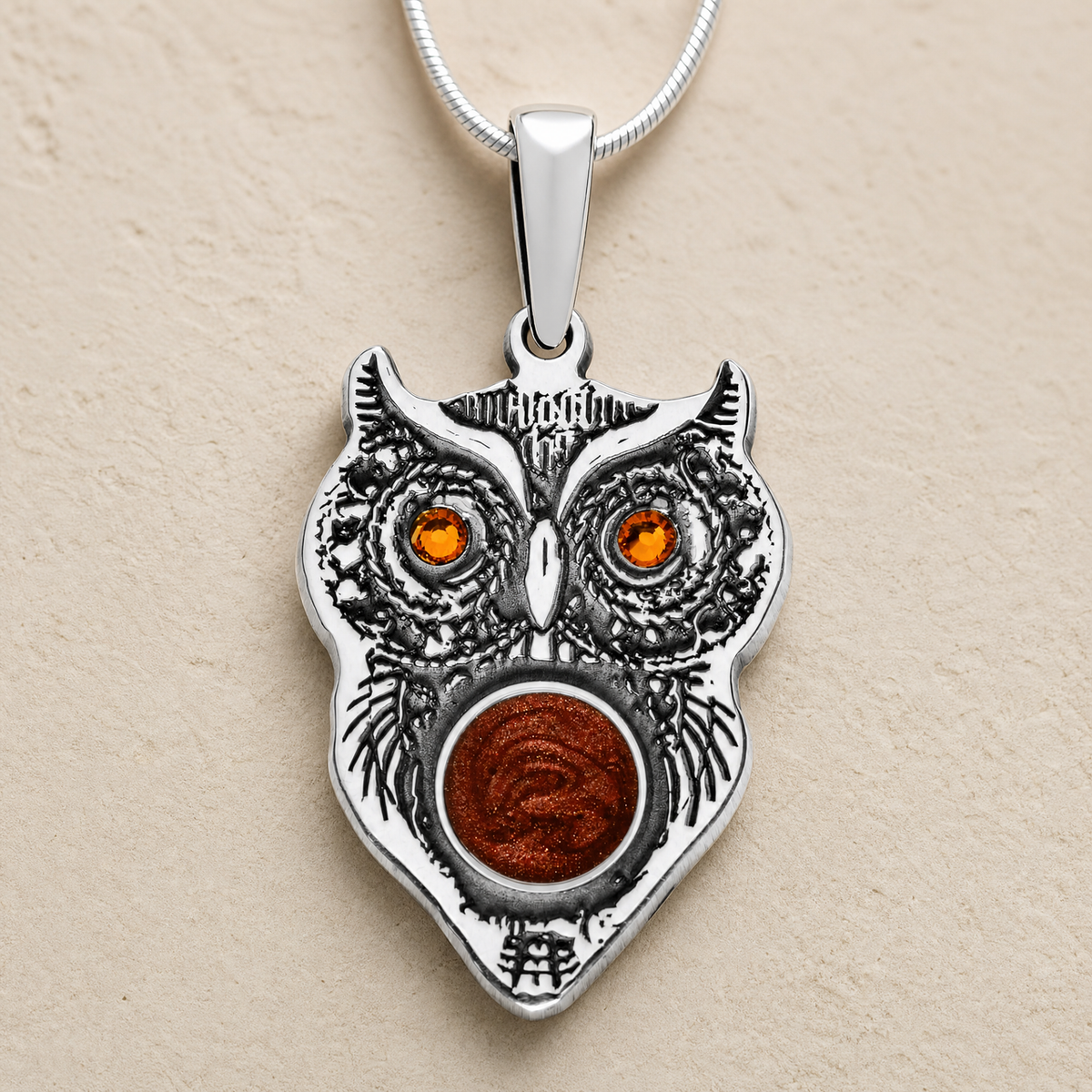 Solid 14K White Gold Sterling Owl Birthstone Ash Resin Jewelry