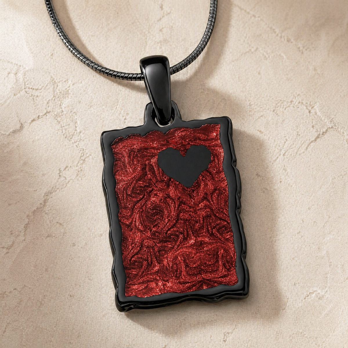 Adored Rectangle Black Finish with Crimson Ash Resin Jewelry
