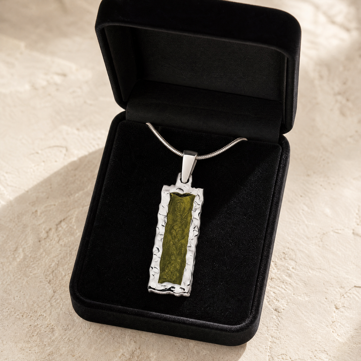 Lasting Long Rectangle Sterling Silver with Sage Ash Resin Jewelry