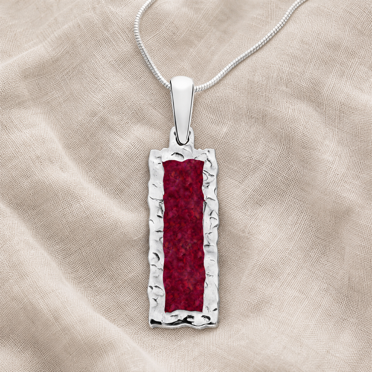 Solid 14K White Gold Lasting Long Rectangle with Scarlet Pearl Opal Ash Resin Jewelry