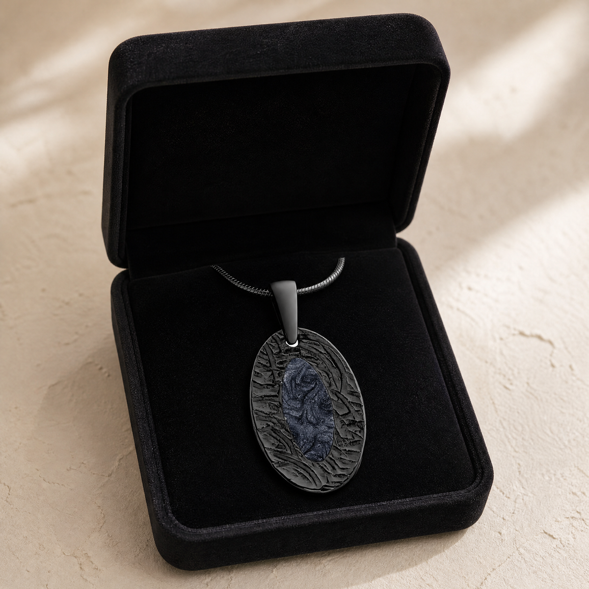 Heartfelt Oval Black Finish Ash Resin Jewelry