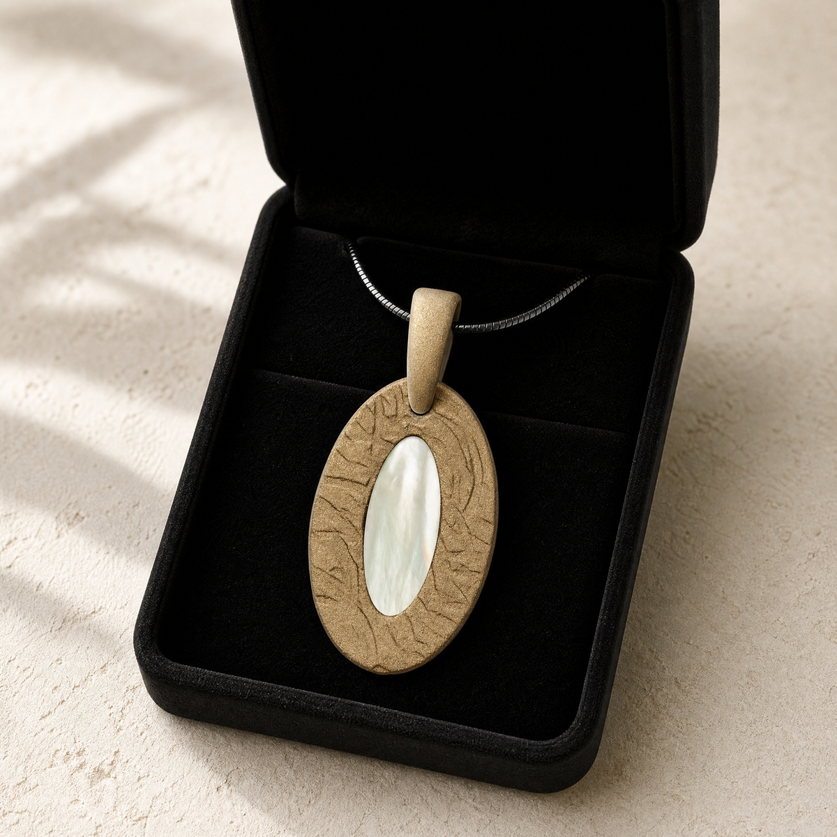 Heartfelt Oval Bronze Finish with Cream Ash Resin Jewelry