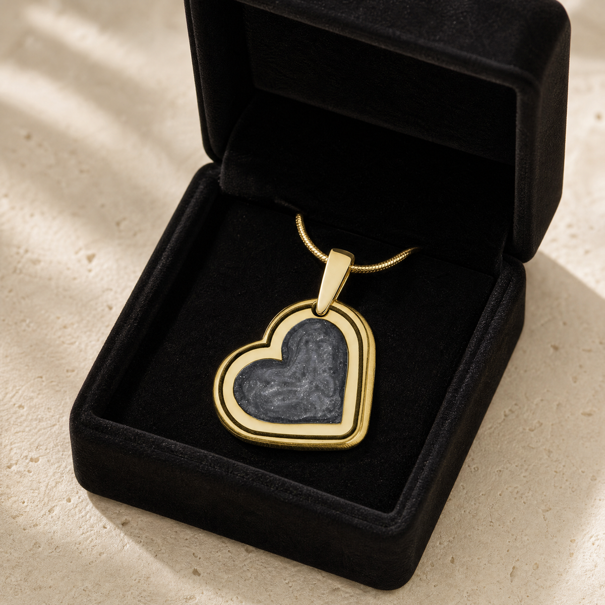 Solid 14K Gold Attentive Heart with Slate Ash Resin Jewelry