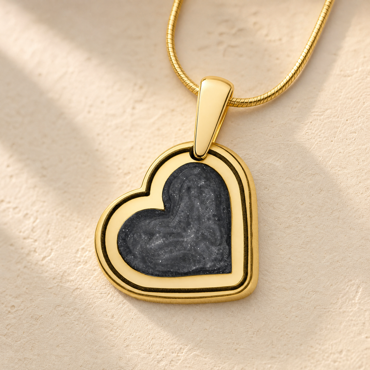 Solid 14K Gold Attentive Heart with Slate Ash Resin Jewelry