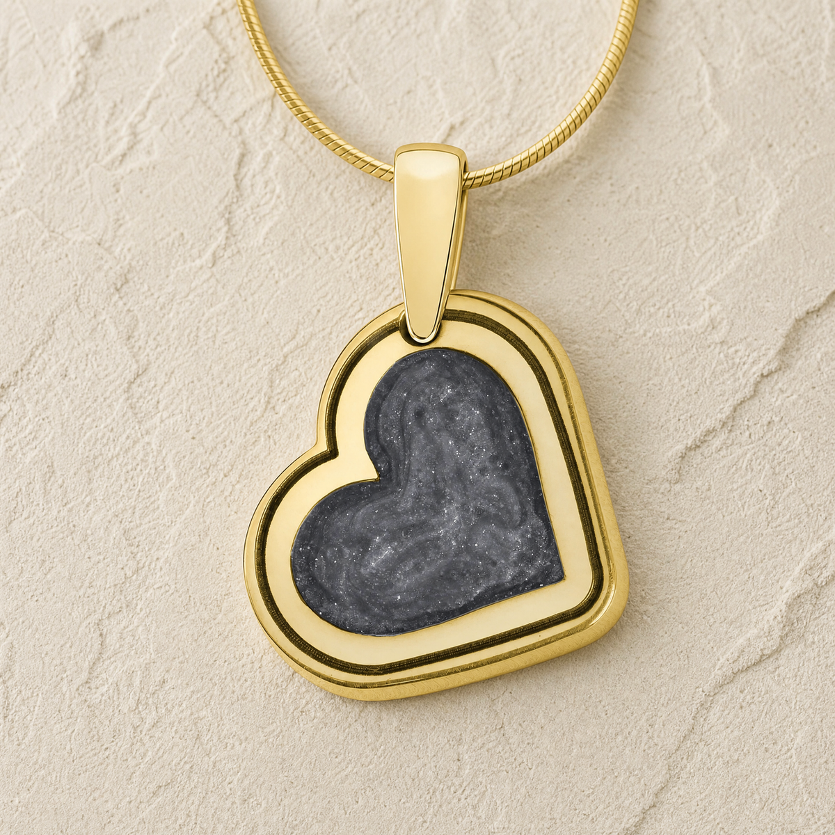 Solid 14K Gold Attentive Heart with Slate Ash Resin Jewelry
